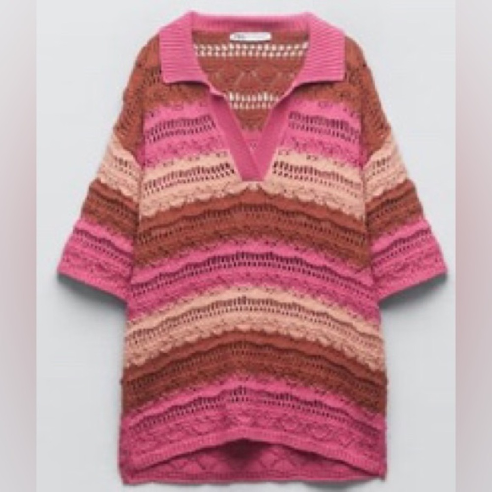Zara Oversized Striped Knit Polo